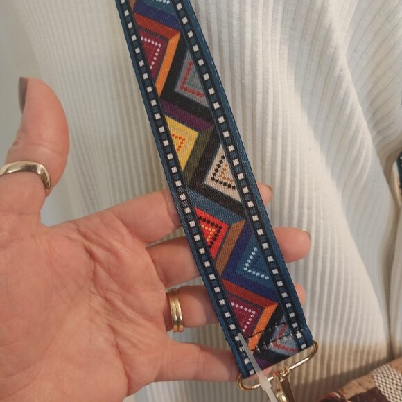 3281 Handmade Quilted Crossbody Bag with Guitar Strap. In Orange and Brown Color - Picture 4 of 8